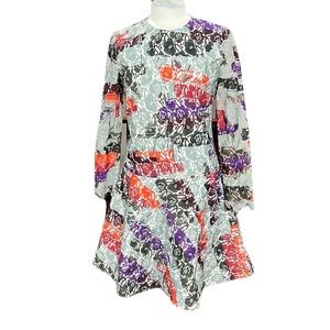 Raoul "Avalon" Sebasta Long-Sleeve Dropped-Waist Mini Bonded Lace Dress Size 8